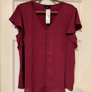 Vince Camuto Dark Pink Ruffle Sleeve Blouse